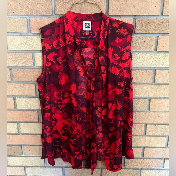 Anne Klein Red Floral Women’s Sleeveless Blouse - Picture 1 of 4